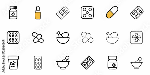 Collection of medical and pharmaceutical icons