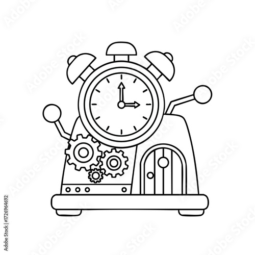 A whimsical alarm clock with gears and a playful design, symbolizing the passage of time and creativity.