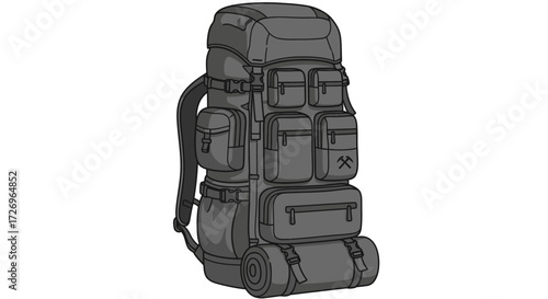 Hiking Backpack, Outdoor Environment, Illustration, Travel, Nature, Exploration