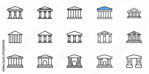Icon sheet of various building facades with columns