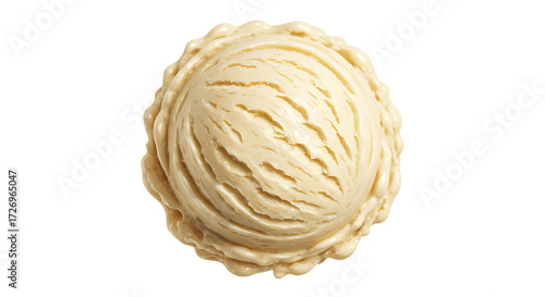 Topdown view of a vanilla ice cream scoop isolated on transparent background, highlighting its smooth texture, creamy color, and perfect round shape