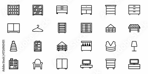 Furniture and household items icon set