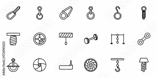 Outline icon sheet of mechanical and industrial components