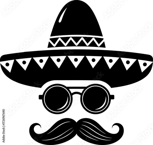 man wearing sombrero and mustache, Mexican man with sombrero sunglasses and mustache vector illustration cinco de mayo party celebration design silhouette
