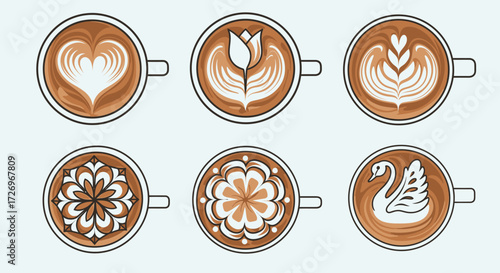 Latte Art Styles, Café, Illustration, Creative Environment, Top View, Beverage Presentation