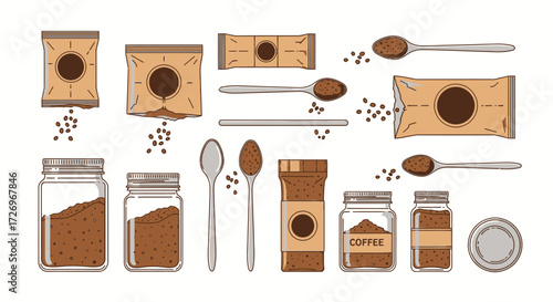 Coffee Ingredients, Kitchen Counter, Illustration, Home, Bright, Top-Down View, Food Preparation