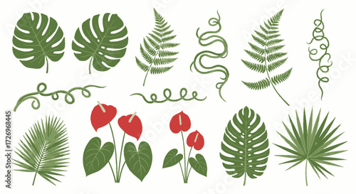 Leaves, Flowers, and Vines in Nature's Palette, Botanical Illustrations, Vibrant Environment, Aesthetic Perspective