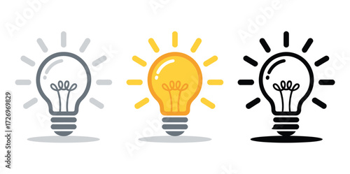 Brilliant lightbulb icons showcasing innovation, energy, and bright ideas for business solutions, creative thinking, and modern design projects