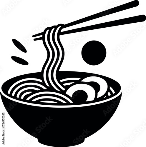 Black silhouette of ramen with chopsticks noodles bowl