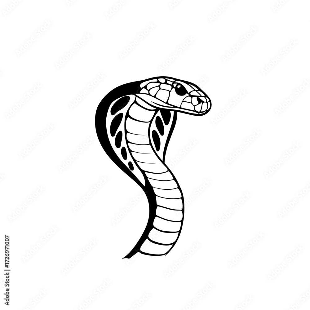 Fototapeta premium King Cobra. King Cobra simple black and white line art vector logo