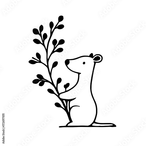 Tree Kangaroo. Tree Kangaroo simple black and white line art vector logo