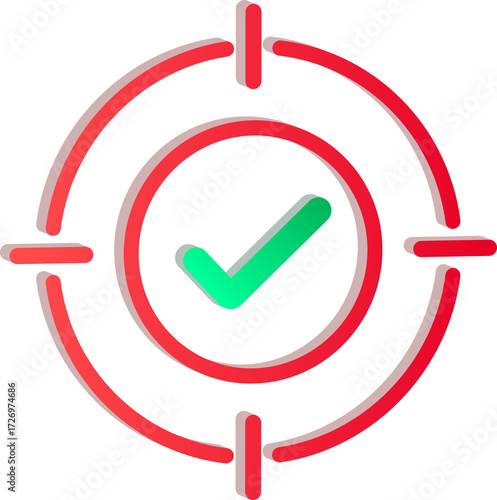 3D Red Target with Green Check Mark Icon Isolated on Transparent Background