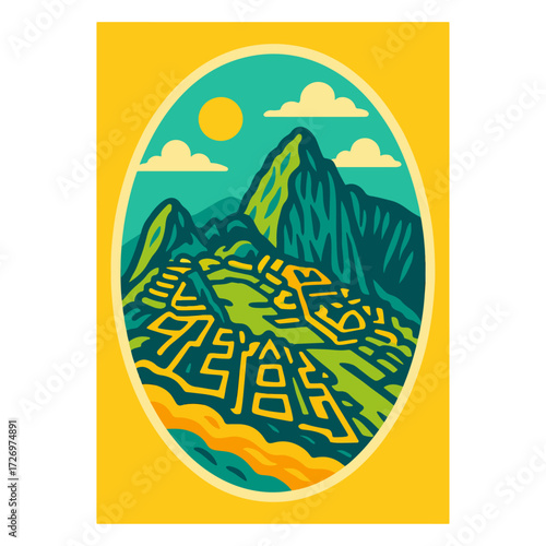 Machu Picchu Peru — Andes Mountain Inca Ruins Oval Travel Poster
