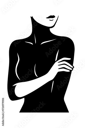 Female torso silhouette with hand on arm, elegant body care beauty concept
