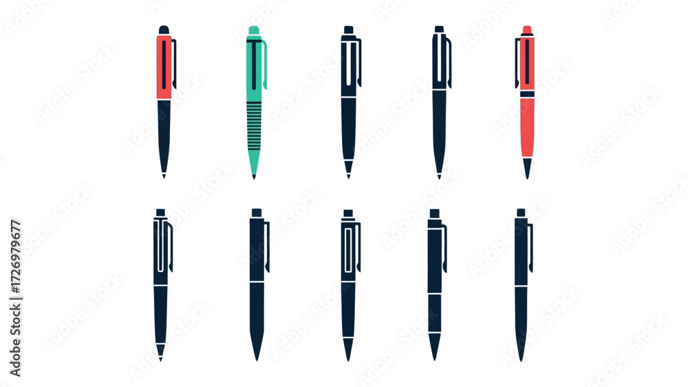 Fototapeta premium Pen Collection: A graphic representation of an assortment of sleek, colorful pens in a visually appealing arrangement, perfect for design and stationery projects.