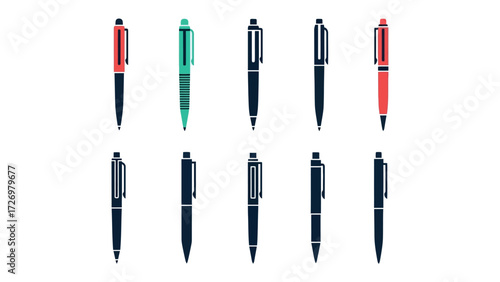 Pen Collection: A graphic representation of an assortment of sleek, colorful pens in a visually appealing arrangement, perfect for design and stationery projects.