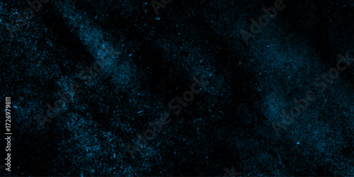 Cyan color scattered heavy grunge texture, blue grey dark background of school blackboard colored texture, abstract navy blue grunge texture or black background.