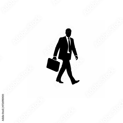 Silhouette of a businessman in a suit walking with a briefcase, ai generated.