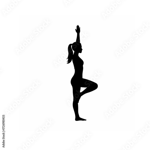 Silhouette of a woman in a yoga tree pose, vector for balance and meditation concepts, ai generated