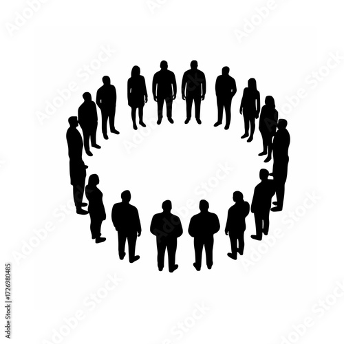 Silhouette of a group of people standing in a circle, vector illustration of community and teamwork, ai generated.