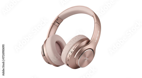 Rose gold wireless headphones on black background audio