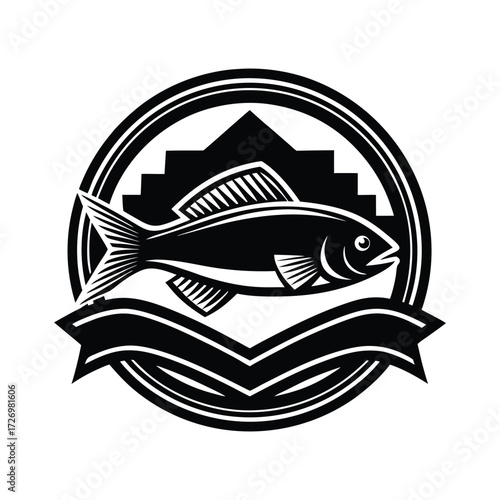Fish farm silhouette logo bold clean vector seafood art illustration