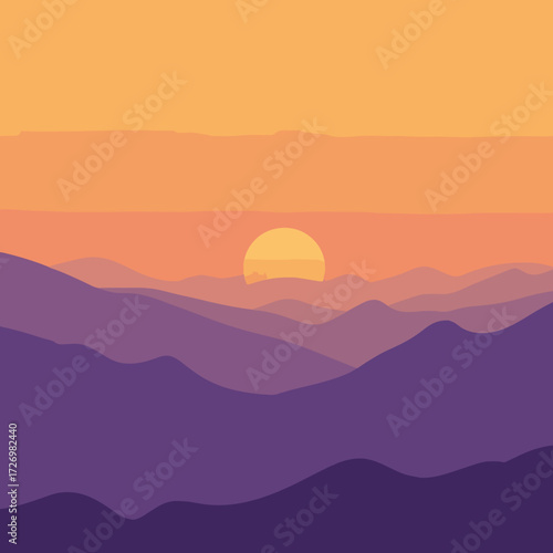 Minimalist Mountain Sunset Landscape Vector Background