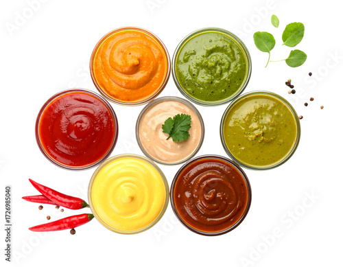 Variety of Indian Chutneys Isolated on White