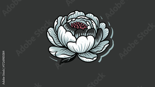 Elegant peony illustration with cool tones, perfect for branding or textile designs, bringing a touch of modern floral beauty to any project