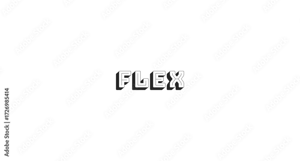 Obraz premium Flex bold line popular internet slang word. Showing off, bragging lingo. Boastful, proud gen z. Teenage meme. Black-and-white outline typography with shadow effect. Bungee Shade font used