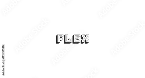 Flex bold line popular internet slang word. Showing off, bragging lingo. Boastful, proud gen z. Teenage meme. Black-and-white outline typography with shadow effect. Bungee Shade font used