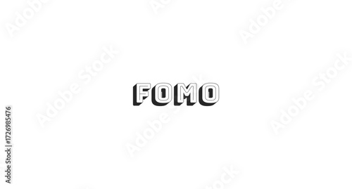 FOMO acronym bold line popular internet slang word. Fear of missing out lingo. Anxious feeling. Psychological term. Black-and-white outline typography with shadow effect. Bungee Shade font used