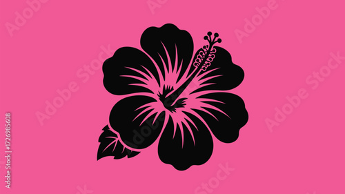 Wallpaper Mural Bold black hibiscus flower silhouette pops vibrantly against a striking hot pink background, perfect for tropical designs Torontodigital.ca