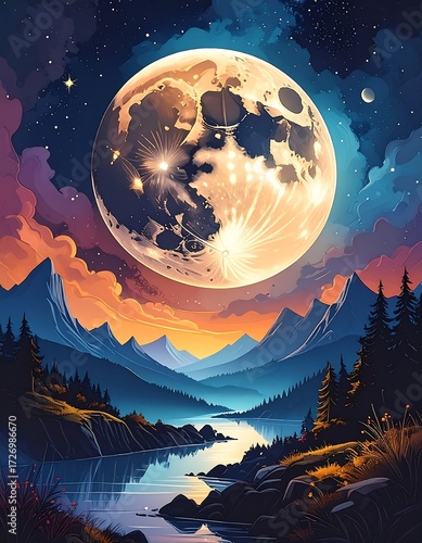 Majestic moon over tranquil valley