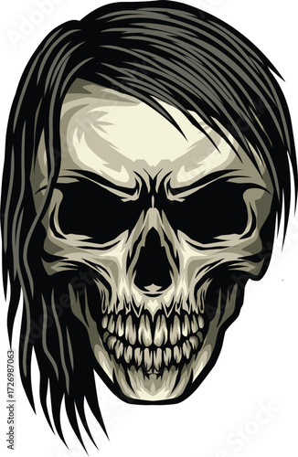 Skull with Catchy Asymmetrical Haircuts, perfect for stickers or t-shirt designs
