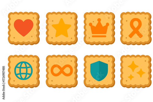Symbolic Homemade Snacks. Symbolic Homemade Snacks in modern flat vector : homemade snacks with heart, homemade snacks with star, homemade snacks with