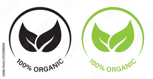 100% organic natural ingredients icon for stamps, labels, emblems, and more. Vector illustration