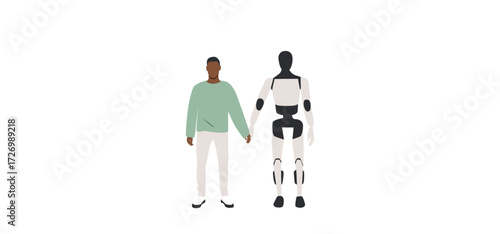 Man with Ai robot standing together.