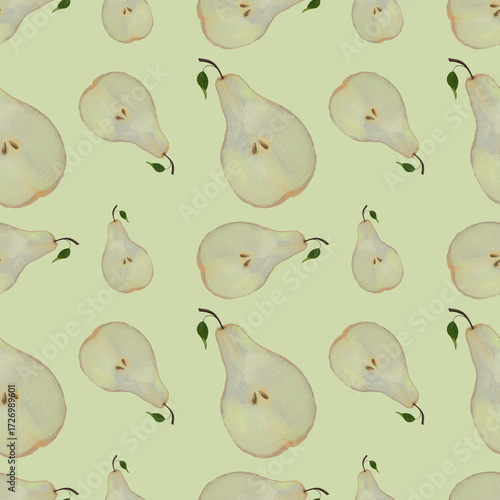 Pear cuttings seamless pattern watercolor 