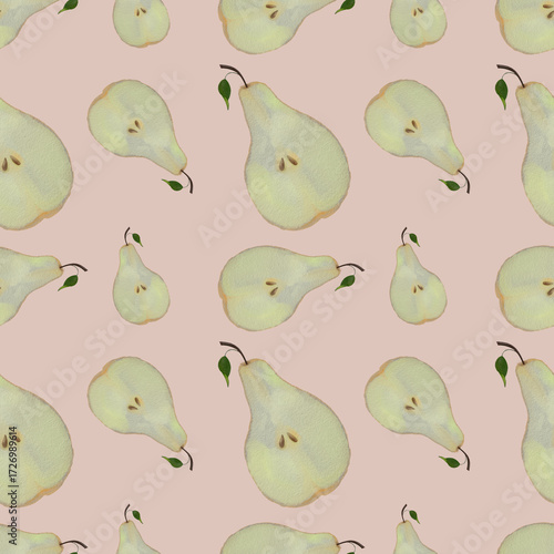 Pear cuttings seamless pattern watercolor 