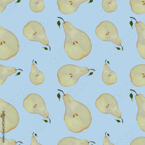Pear cuttings seamless pattern watercolor 