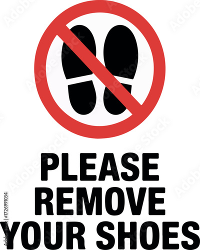 Red prohibition symbol over black shoe prints with bold black text red circle diagonal line