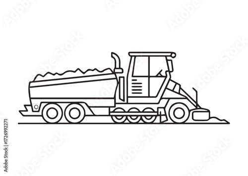 Road paver truck line art vector
