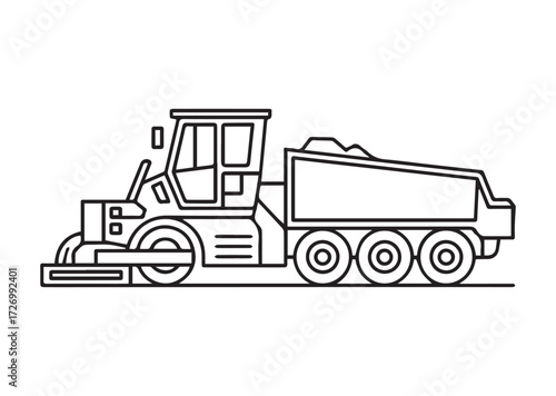 Road paver truck line art vector