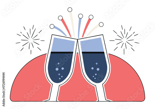 Celebration toast with champagne glasses and fireworks excitement occasion