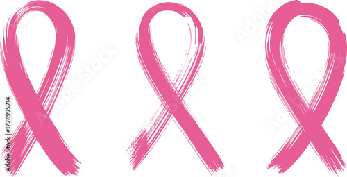 -Pink breast cancer awareness ribbon, brush stroke style, hope and support symbol, health campaign, October awareness, vector illustration, isolated background