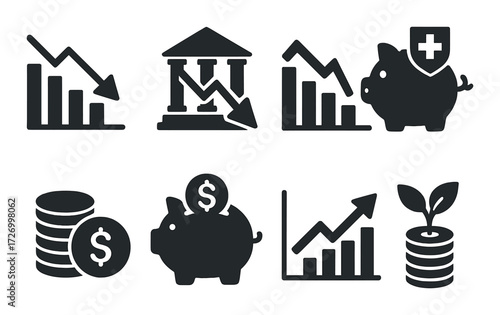 Financial icons depicting economic trends and savings concepts