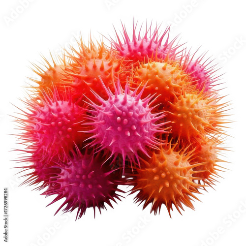  Pink and orange spiky cells close up isolated on white and transparent background