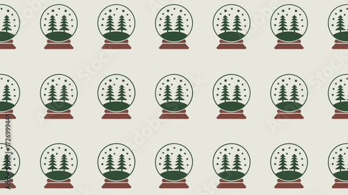 A repeating pattern of snow globes with trees inside on a light beige colored background displayed nicely