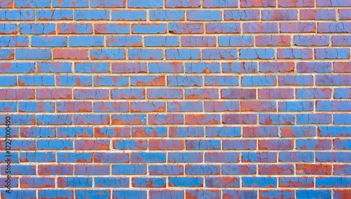 Blue and red painted brick wall background texture with weathered and aged look 90
